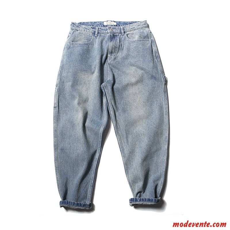 Jeans Homme Baggy Cargo Vintage Rétro Rue Multi-poche Bleu Clair