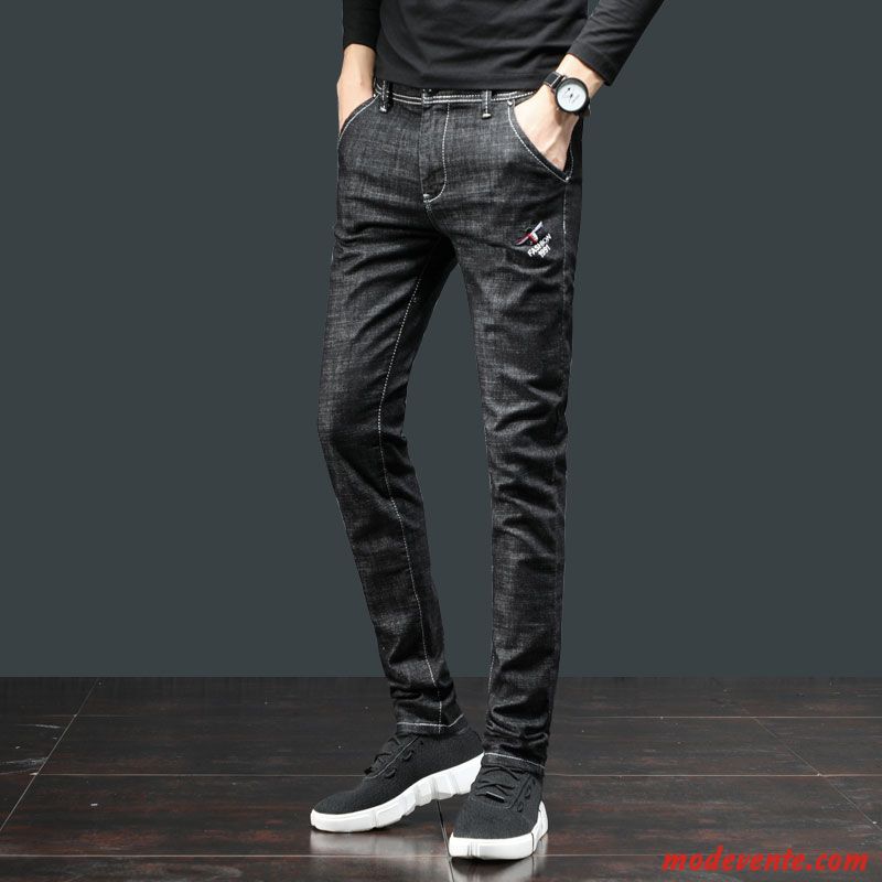 Jeans Homme Décontractée Pantalon Extensible Jambe Droite Tendance L'automne Noir