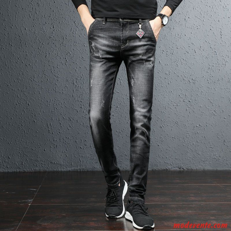 Jeans Homme Décontractée Pantalon Extensible Jambe Droite Tendance L'automne Noir