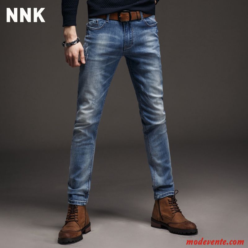 Jeans Homme Extensible Mince Maigre Été Pantalon Slim Noir