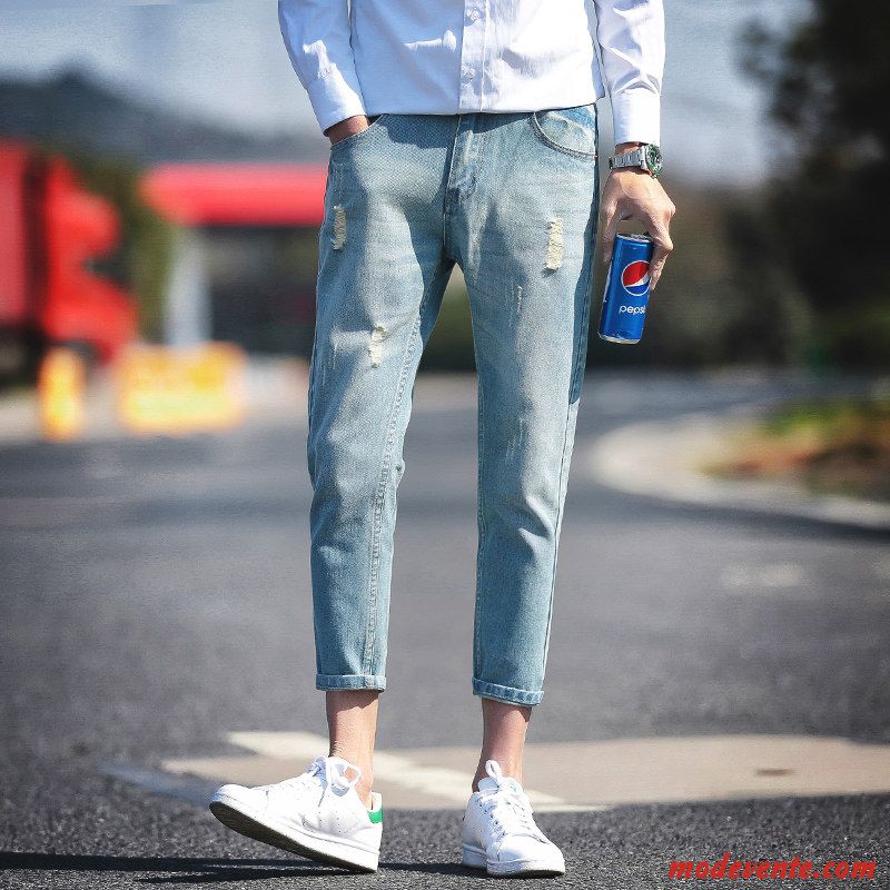 Jeans Homme Extensible Tendance Slim Baggy Collants Pantalon Bleu