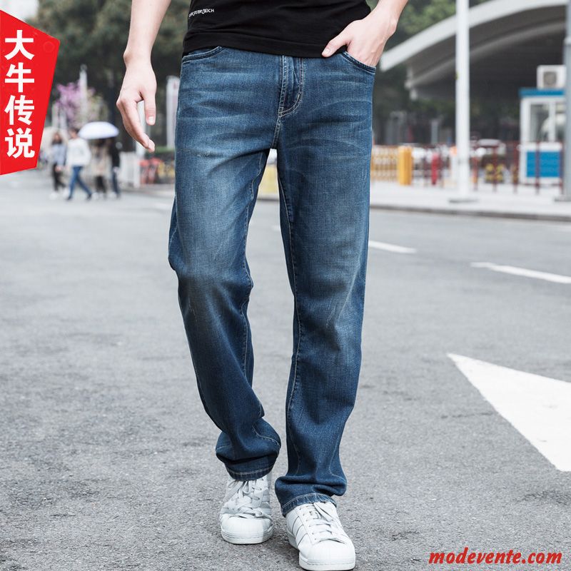 Jeans Homme Gros Grande Taille Des Trous Dans Les Jeans Jambe Droite Bétail Printemps Bleu Clair