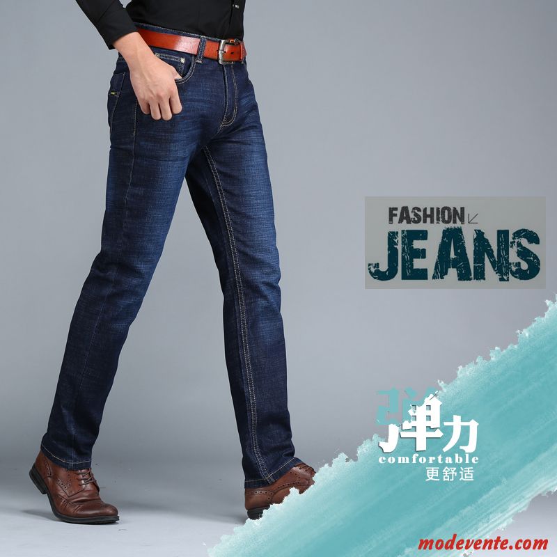 Jeans Homme Hiver Pantalon Légère Jambe Droite Extensible Été Noir