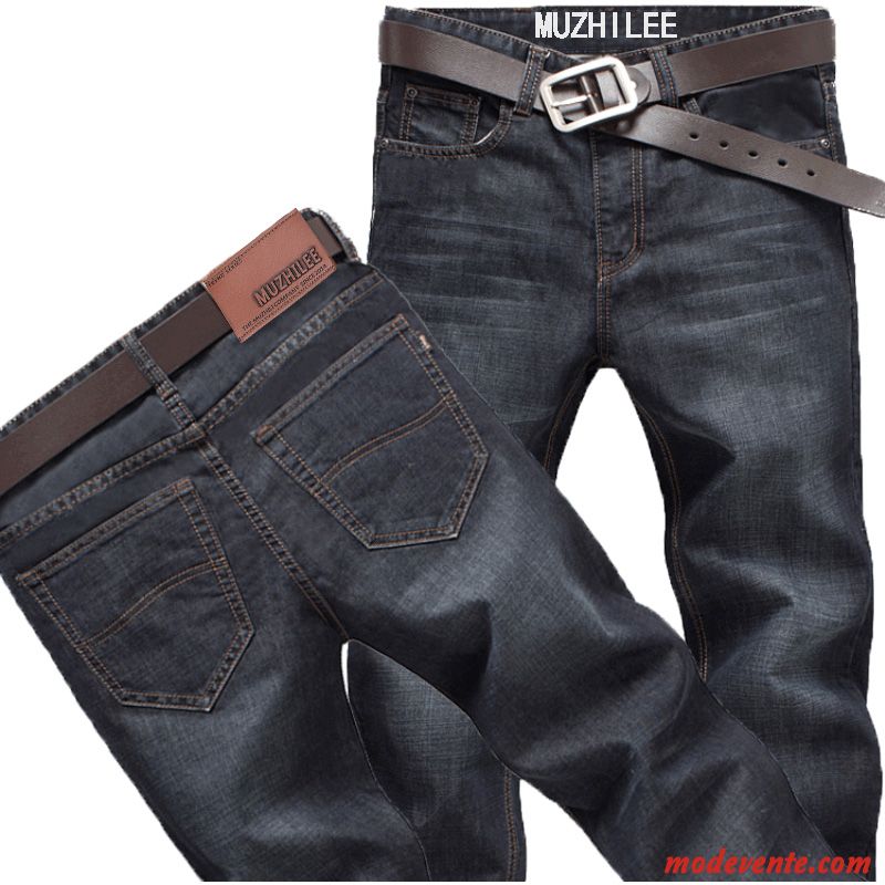 Jeans Homme Hiver Pantalon Légère Jambe Droite Extensible Été Noir