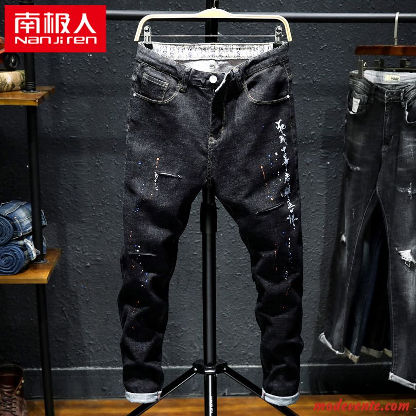 Jeans Homme Jeunesse L'automne Tendance Pantalon Slim Extensible Noir