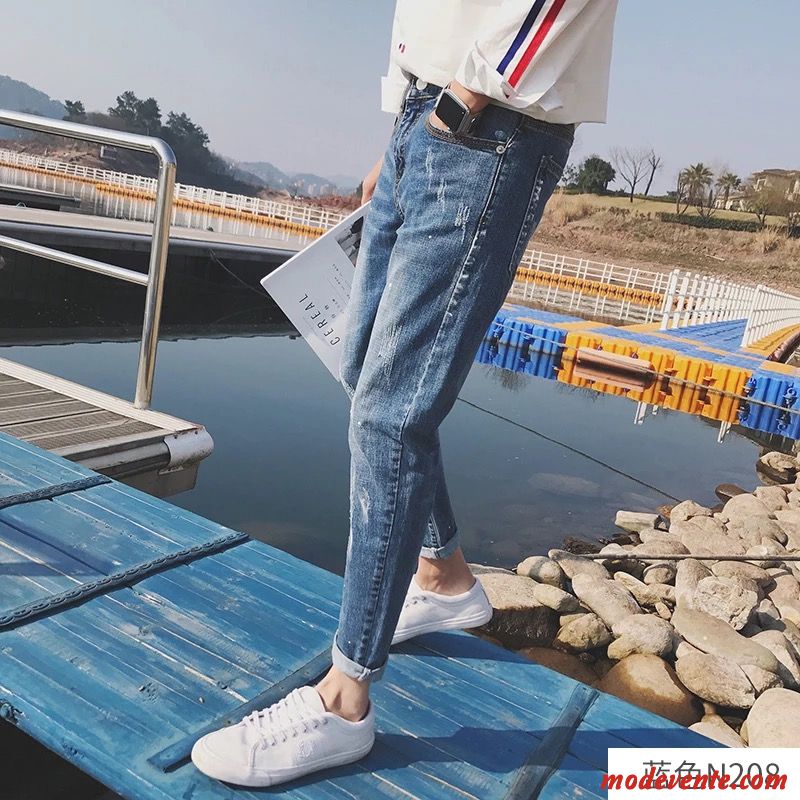 Jeans Homme L'automne Extensible Tendance Jambe Droite Slim Jeunesse Bleu