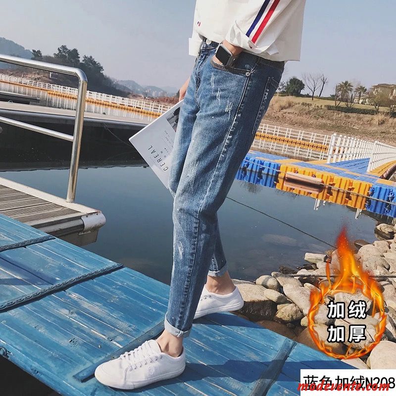 Jeans Homme L'automne Extensible Tendance Jambe Droite Slim Jeunesse Bleu