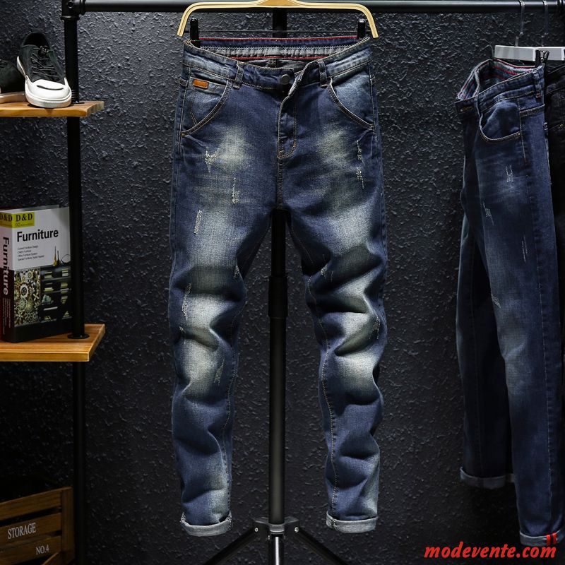 Jeans Homme Longue Décontractée Extensible Été Maigre Tendance Bleu