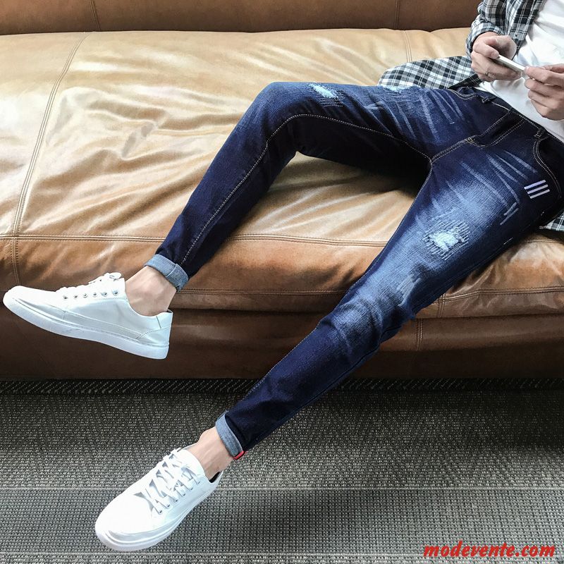 Jeans Homme Maigre Tendance Slim Pantalon Mince Les Adolescents Noir