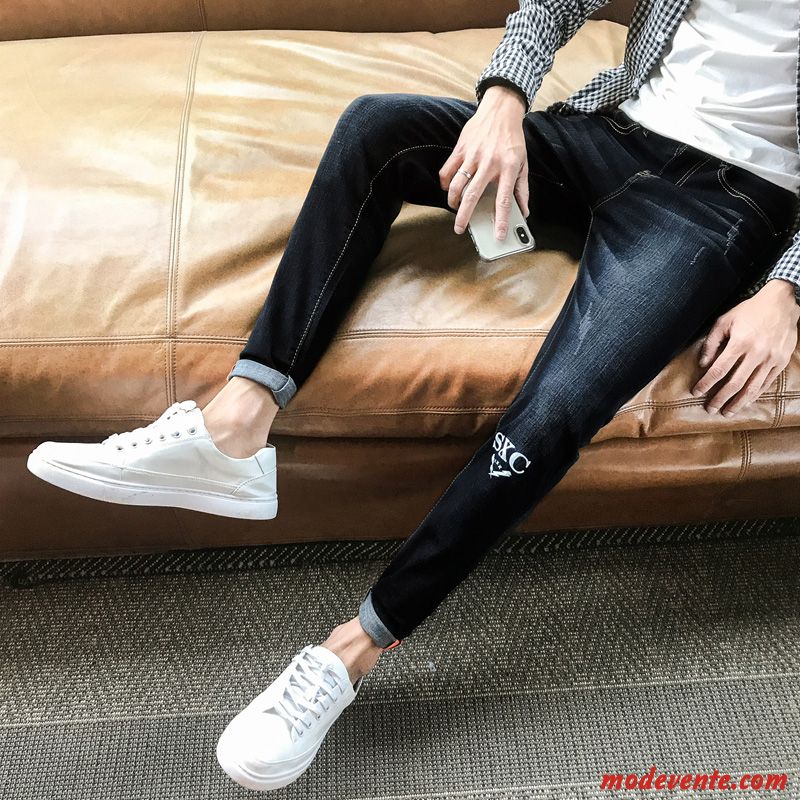 Jeans Homme Maigre Tendance Slim Pantalon Mince Les Adolescents Noir