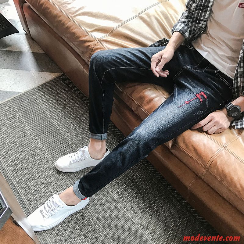 Jeans Homme Maigre Tendance Slim Pantalon Mince Les Adolescents Noir