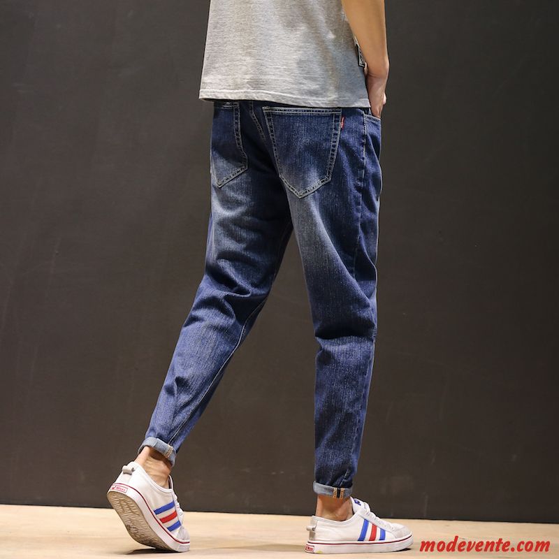 Jeans Homme Mince Légèrement Gras Graisse Pantalon Printemps Bleu