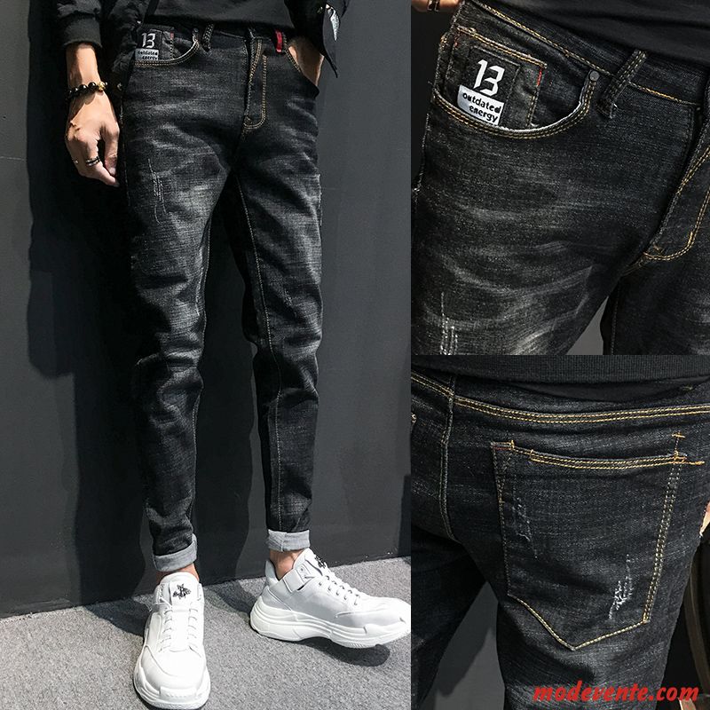 Jeans Homme Pantalon Extensible Printemps Slim Mince L'automne Noir
