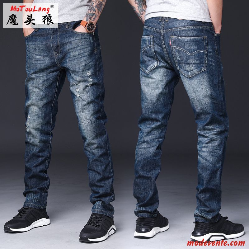 Jeans Homme Pantalons Baggy Jambe Droite Jeunesse De Travail Tendance Noir