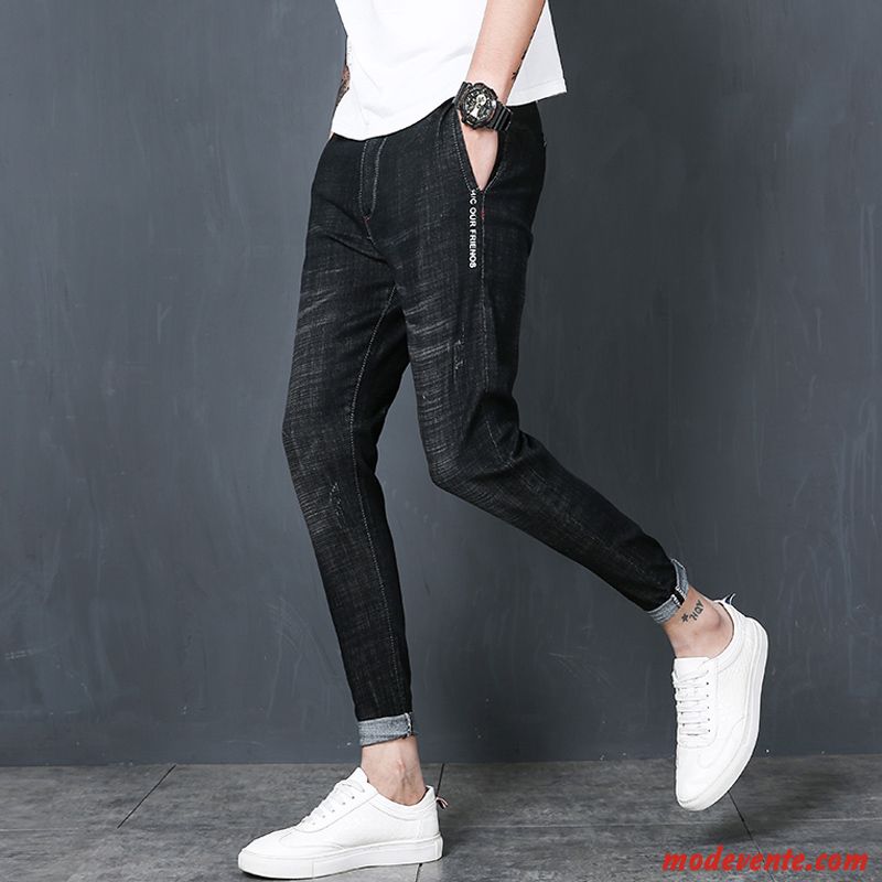 Jeans Homme Slim Tendance Pantalon Les Adolescents Étudiant Maigre Bleu Noir