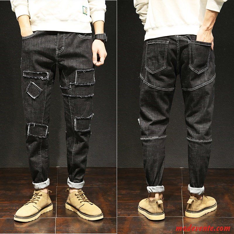 Jeans Homme Tendance Harlan Irrégulier Extensible Art Pantalon Noir