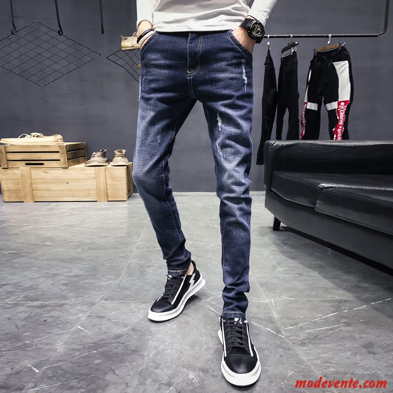 Jeans Homme Tendance L'automne Décontractée Printemps Pantalon Slim Bleu Gris