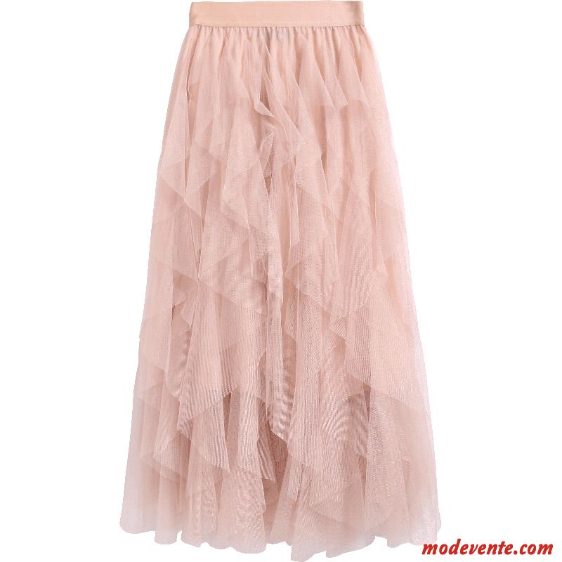 Jupe Femme Beaucoup Printemps Irrégulier Plissé Fil Robe Rose