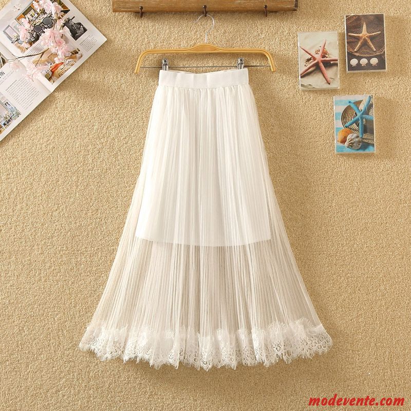 Jupe Femme Longue Plissé Haute Cintrée Robe Dentelle Fil Gris