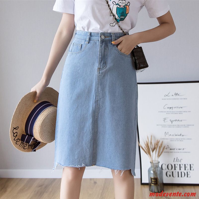 Jupe Femme Printemps Robe Bord Denim Haute Cintrée A Lettre Bleu Marin