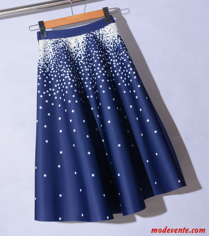 Jupe Femme Space Coton Point D'onde Plissé Dame Longue Printemps Bleu Blanc Noir