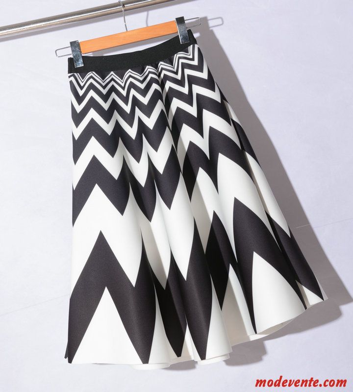 Jupe Femme Space Coton Point D'onde Plissé Dame Longue Printemps Bleu Blanc Noir