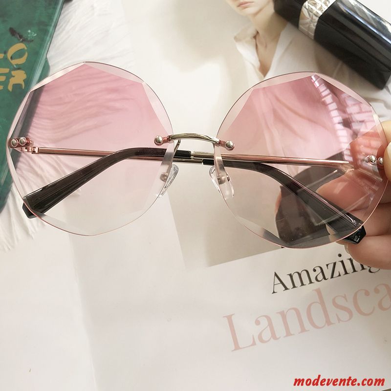 Lunettes De Soleil Femme Anis Étoilé Dégradé Rond Réseau Tendance Rétro Rouge Rose Or