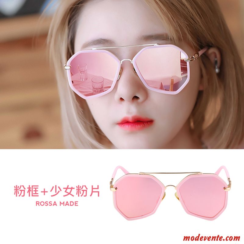 Lunettes De Soleil Femme Gros Tendance Visage Rond Polarisant Irrégulier Réseau Rouge Rose