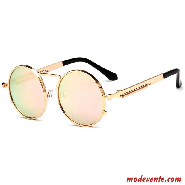 Lunettes De Soleil Femme Mode Art Rétro Rond Homme Transparent Or