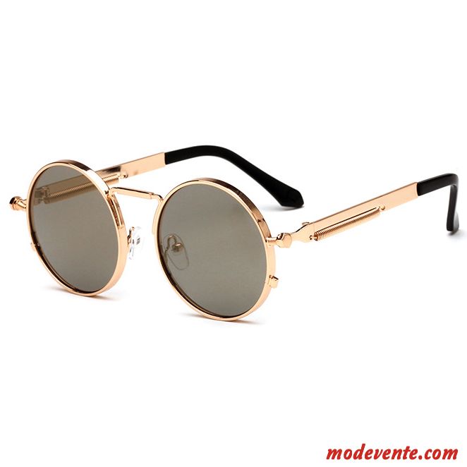 Lunettes De Soleil Femme Mode Art Rétro Rond Homme Transparent Or