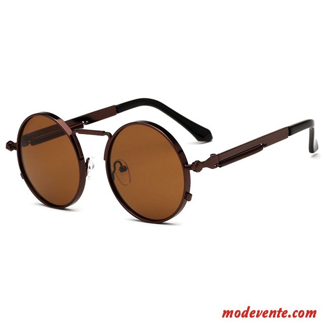 Lunettes De Soleil Femme Mode Art Rétro Rond Homme Transparent Or