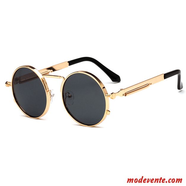 Lunettes De Soleil Femme Mode Art Rétro Rond Homme Transparent Or