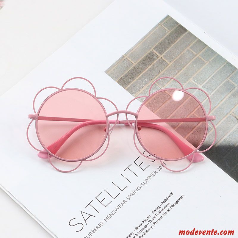 Lunettes De Soleil Femme Personnalité Creux La Modélisation Fleurs Réseau Rond Rouge Rose Or