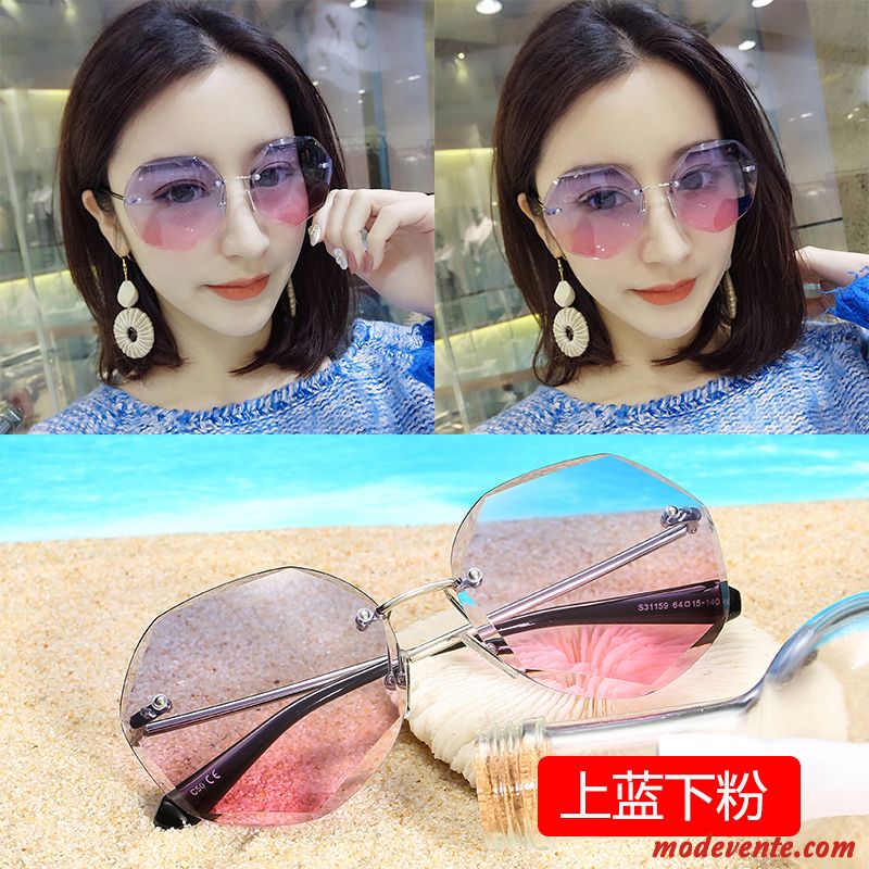 Lunettes De Soleil Femme Plage Dégradé Le Nouveau Gros Visage Rond Longue Rouge Rose