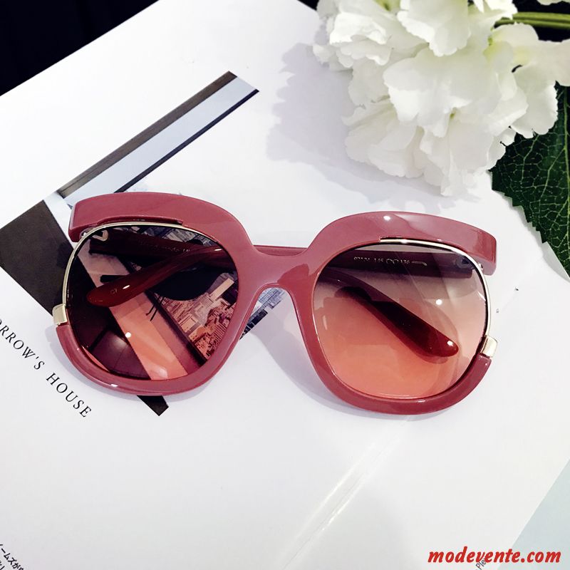 Lunettes De Soleil Femme Plage Visage Rond Personnalité Engrener Le Nouveau Tendance Noir Rouge Rose