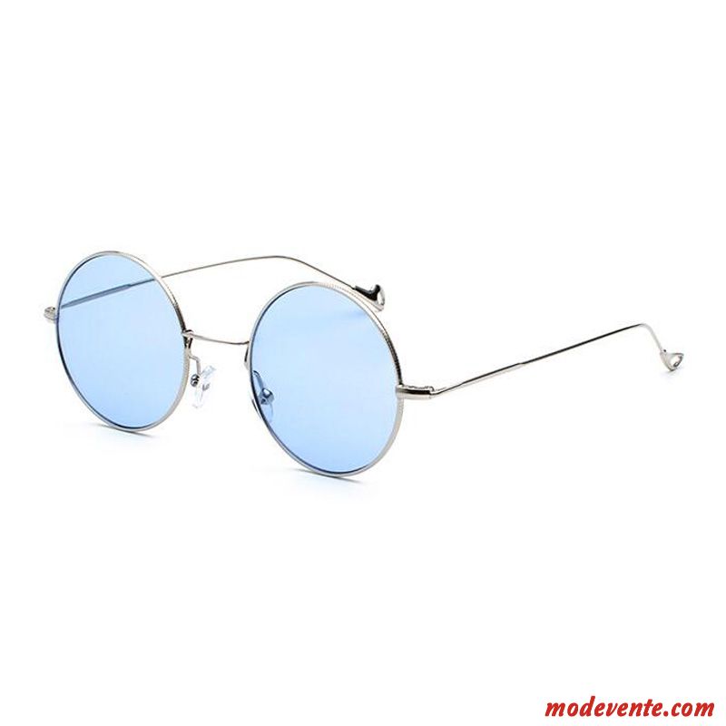 Lunettes De Soleil Femme Rétro Petit Bicolore Homme Rond Bleu Rouge Or