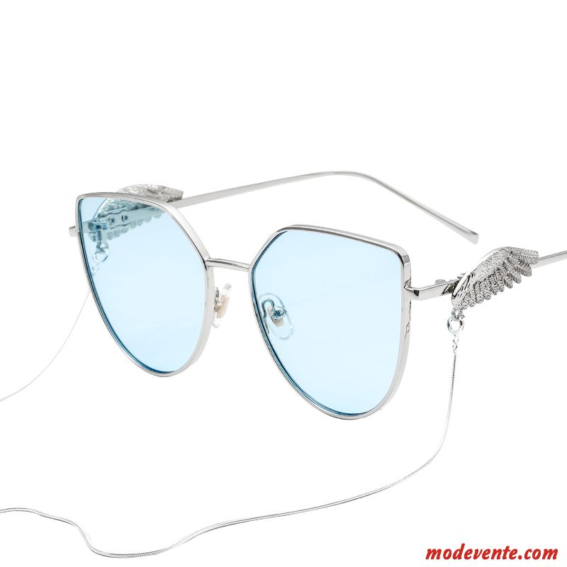 Lunettes De Soleil Femme Tendance Homme Rétro Chaîne Aile Transparent Blanc Or