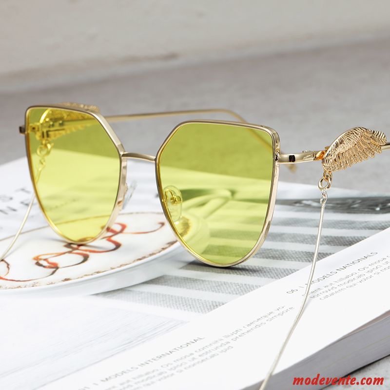 Lunettes De Soleil Femme Tendance Homme Rétro Chaîne Aile Transparent Blanc Or