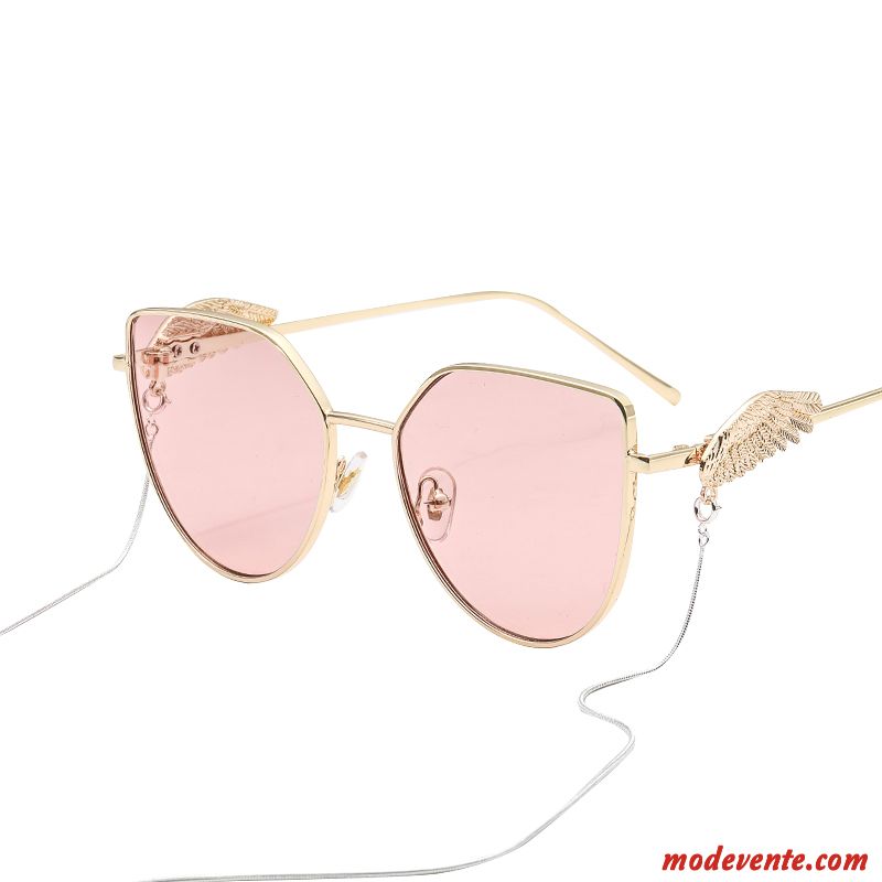 Lunettes De Soleil Femme Tendance Homme Rétro Chaîne Aile Transparent Blanc Or