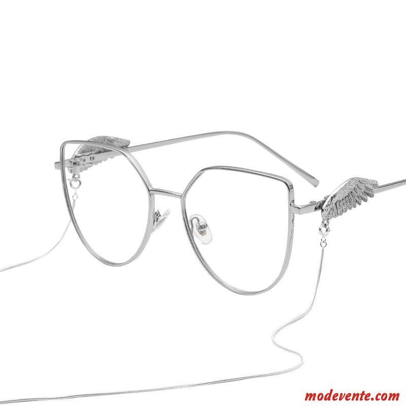 Lunettes De Soleil Femme Tendance Homme Rétro Chaîne Aile Transparent Blanc Or