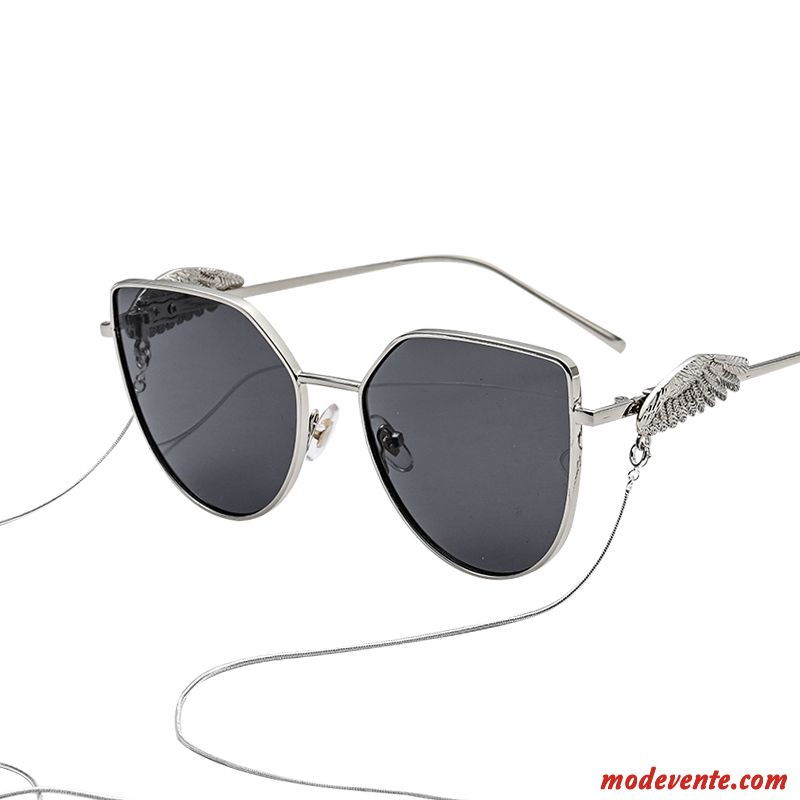 Lunettes De Soleil Femme Tendance Homme Rétro Chaîne Aile Transparent Blanc Or