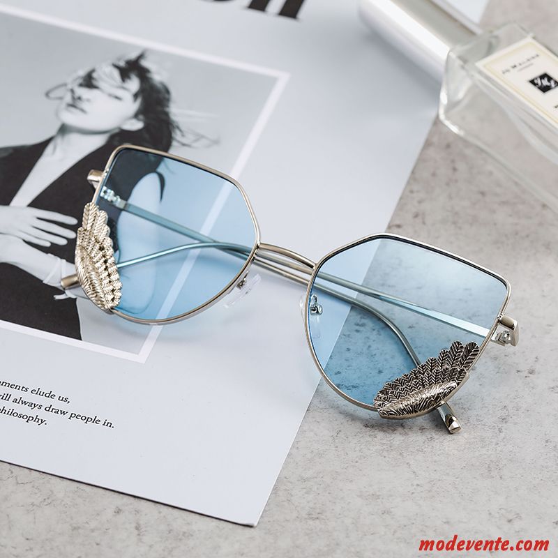 Lunettes De Soleil Femme Tendance Homme Rétro Chaîne Aile Transparent Blanc Or