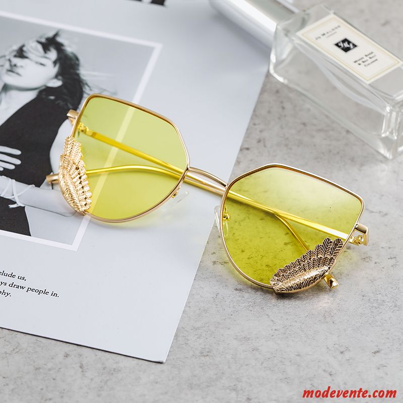 Lunettes De Soleil Femme Tendance Homme Rétro Chaîne Aile Transparent Blanc Or