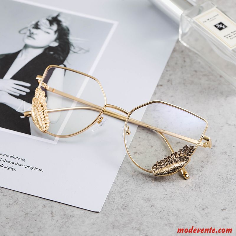 Lunettes De Soleil Femme Tendance Homme Rétro Chaîne Aile Transparent Blanc Or