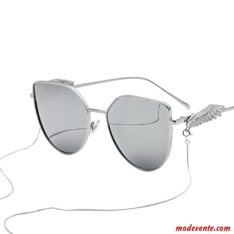 Lunettes De Soleil Femme Tendance Homme Rétro Chaîne Aile Transparent Blanc Or