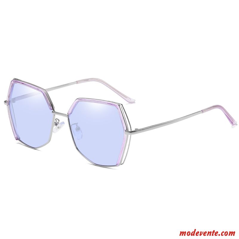 Lunettes De Soleil Femme Tendance Visage Rond Le Nouveau Gros Réseau Rouge Violet Argent