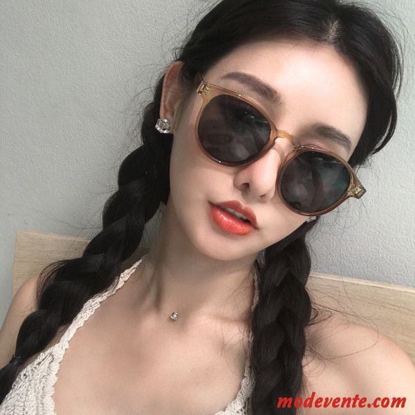 Lunettes De Soleil Femme Tendance Visage Rond Réseau Personnalité Rétro Le Nouveau Rouge Jaune