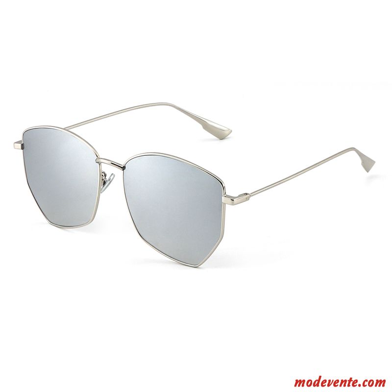 Lunettes De Soleil Femme Ultra Le Nouveau Tendance Rétro Visage Rond Irrégulier Noir Argent