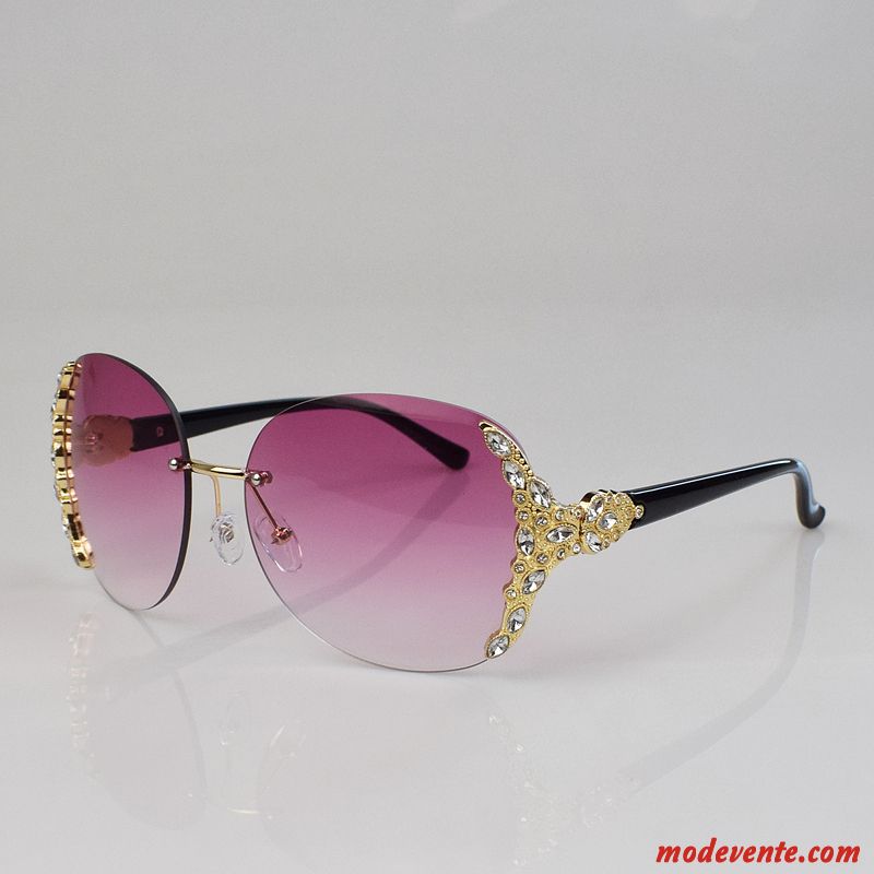 Lunettes De Soleil Femme Visage Rond Tendance Longue Diamant Célébrité Simple Violet Foncé