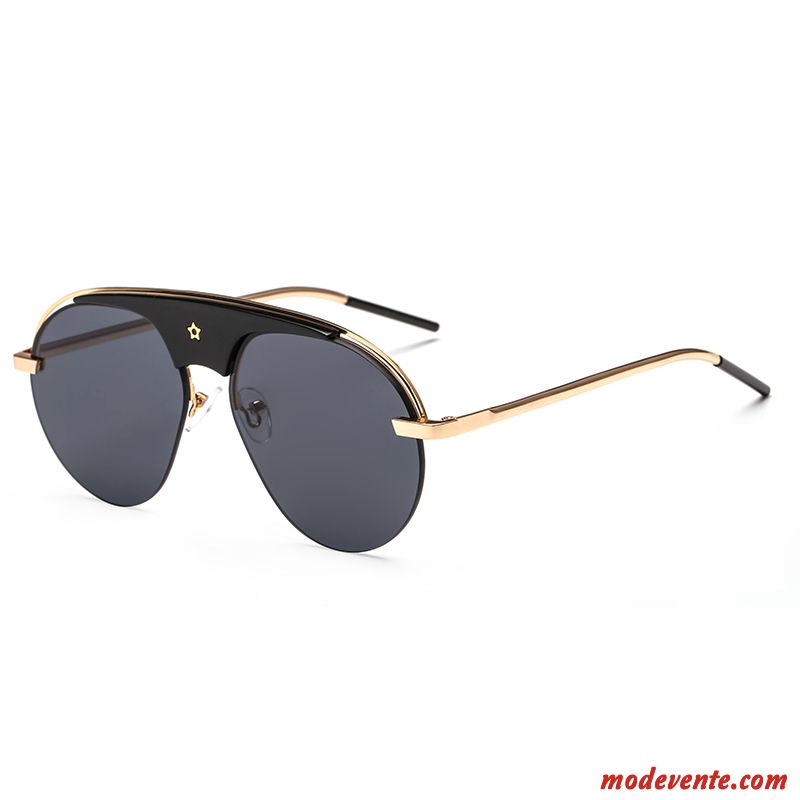 Lunettes De Soleil Homme All-match Le Nouveau Visage Rond Célébrité Femme Réfléchissant Noir Rouge Or